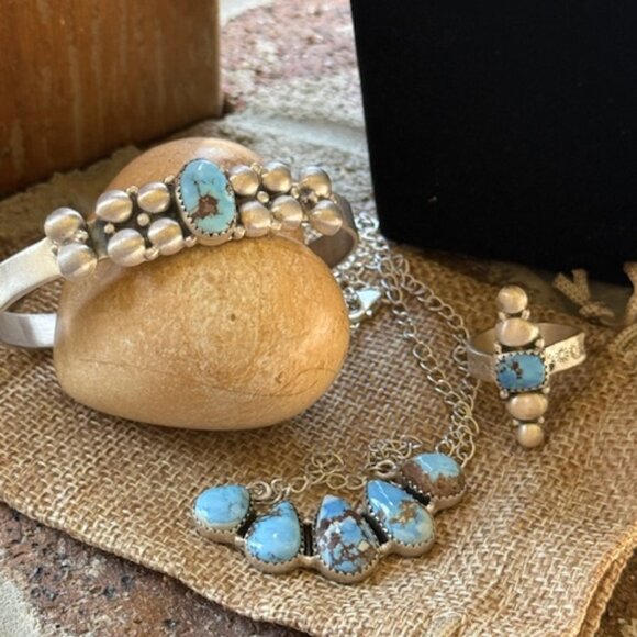 Handmade Sterling Silver Golden Hills Turquoise Cuff Bracelet - Picture 1 of 3